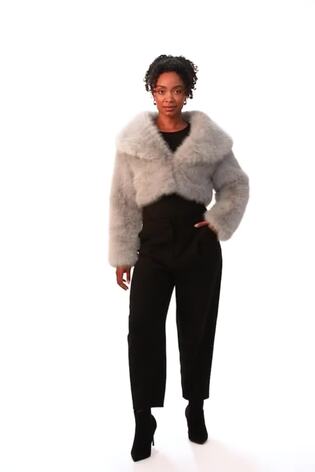 Roman Grey Petite Cropped Fur Coat - Image 2 of 6