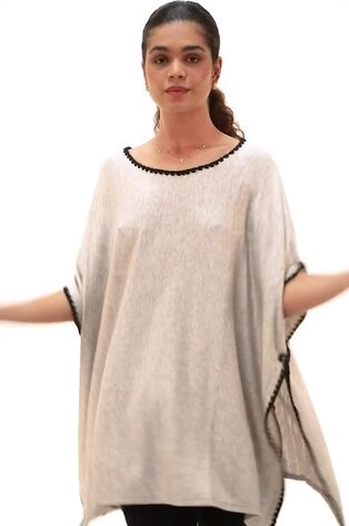 Roman Brown Blanket Stitch Knit Poncho - Image 2 of 6