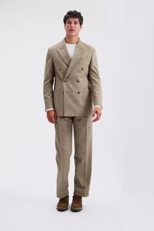 Buy MOSS Gold Relaxed Tweed Herringbone Double Breasted Suit