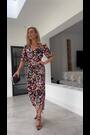 Girl In Mind Black Spot Floral Amelia Black Floral Ruched Detail Midi Dress - Image 2 of 5