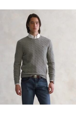Polo Ralph Lauren Grey Wool Cashmere Cable Knit Crewneck Jumper - Image 2 of 6