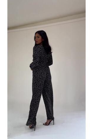 Buy Girl In Mind Black Polka Dot Aria Long Sleeve V Neck Wide Leg Jumpsuit from Next Lithuania