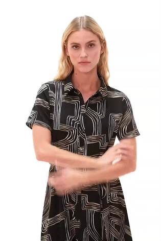 Roman Black Geo Linear Print Shirt Midi Dress - Image 2 of 3