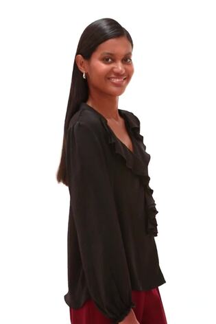 črna - Bluza iz satena z nabranim ovratnikom Roman - Slika 2 iz 6