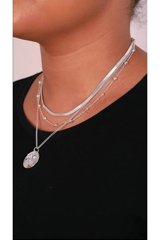 Caramel Jewellery London Silver Tone Double Layer Sparkly Disc Necklace - Image 2 of 6 Caramel Jewellery London Silver Tone Double Layer Sparkly Disc Necklace - Image 2 of 6
