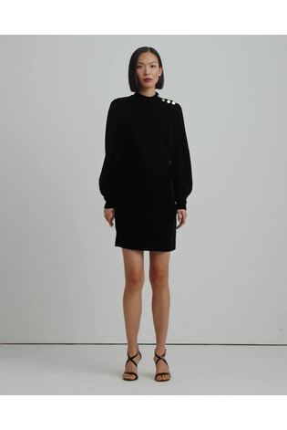 Lauren Ralph Lauren Natural Button Trim Velvet Mockneck Dress - Image 2 of 7