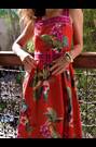 Lipsy Orange Floral Print Square Neck Belted Prom Midi Dress - Image 2 of 6
