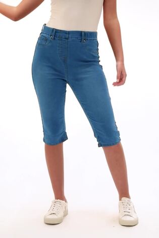 Roman Blue Denim Stretch Knee Length Pedal Pusher Shorts - Image 2 of 5