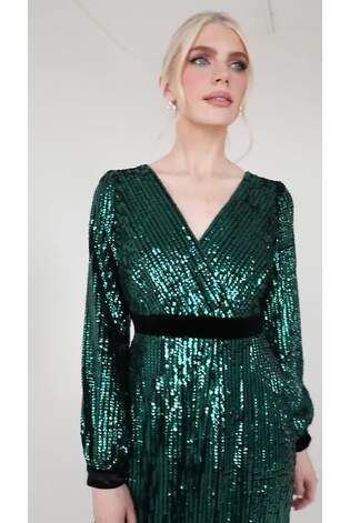 Lovedrobe Green Sequin Velvet Midaxi Dress - Image 2 of 6