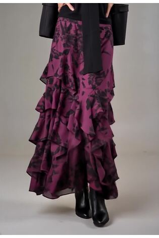 Religion Purple Scarlet Ruffle Maxi Skirt in Dark Red Floral Georgette - Image 2 of 6