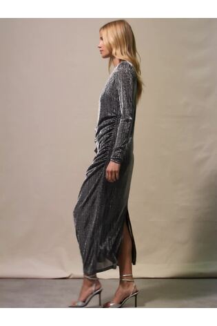 Ro&Zo Silver Sparkle Jersey Flutter Sleeve Midi Dress - Image 2 of 6