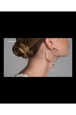 Karen Millen Gold Tone Silver Tone Modern Pearl Hoop Earrings - Image 2 of 6