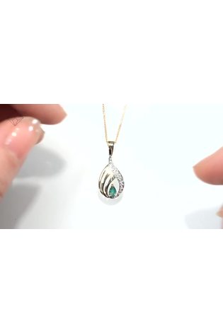 The Diamond Store Green Emerald 4 x 3mm And Diamond 9K Yellow Gold Pendant Necklace