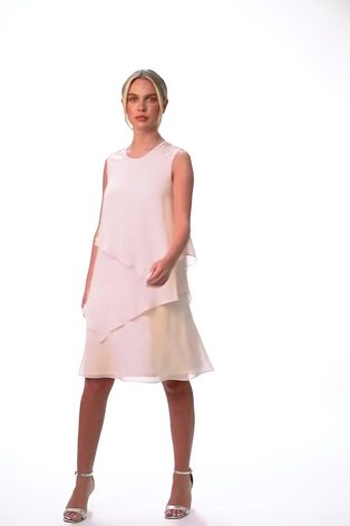 Roman Pink Embellished Tiered Shift Dress - Image 2 of 6