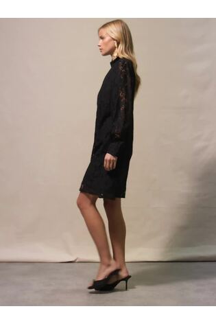 Ro&Zo Lace High Neck Short Black Dress - Image 2 of 7