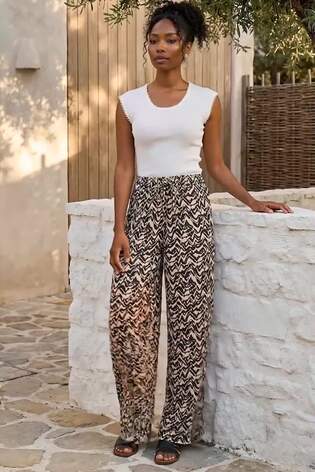 Roman Natural Abstract Wide Leg Trousers - Image 2 of 5