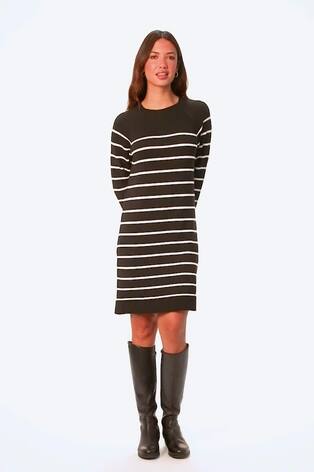 Roman Black Stripe Print Jumper Dress