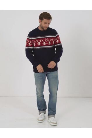 FatFace Blue Reindeer Crew Neck Jumper - Image 2 of 6