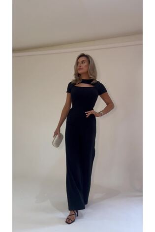 Girl In Mind Black Cut Out Wide Leg Jumpuit - Image 2 of 6
