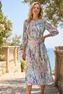 Roman White Blurred Print Pleat Neck Midi Dress - Image 2 of 5