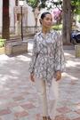 Sosandar White Snake Print Blouson Sleeve Belted Shirt - Image 2 of 6