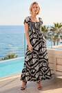 Roman Black/White Leaf Print Shirred Maxi Dress - Image 2 of 5