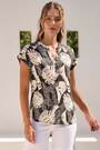Roman Natural Textured Leaf Print V-Neck Stretch Top - Image 2 of 5