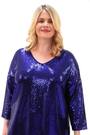 Roman Blue Curve Sparkle V-Neck Stretch Tunic Top - Image 2 of 8