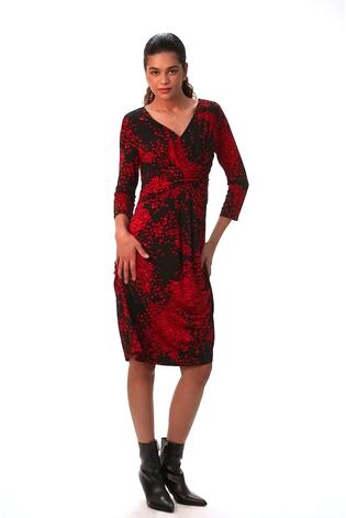 Roman Red Abstract Stretch Midi Dress - Image 2 of 6