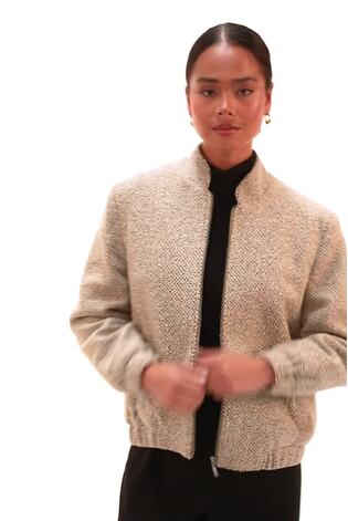 Roman Natural Petite Textured Bomber Style Jacket - Image 2 of 6