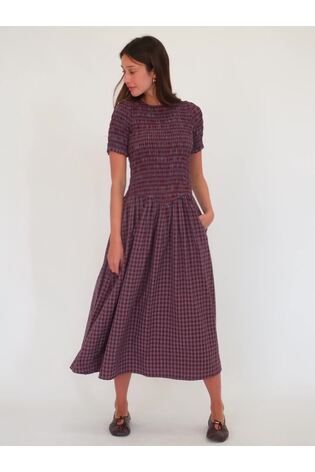 Bənövşəyi - Amy Lynn Beatrix Heritage Chekli Pambıq Midaxi paltarı - 5şəkildən 2 şəkil