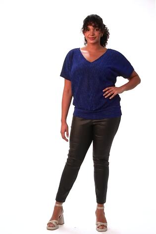Blue - Roman Curve Metallic Plisse Banded Top - Image 2 of 6