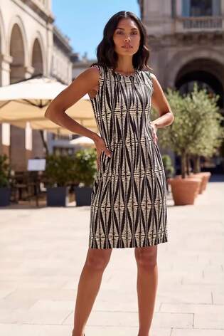Roman Black Abstract Print Panel Detail Dress - Image 2 of 6