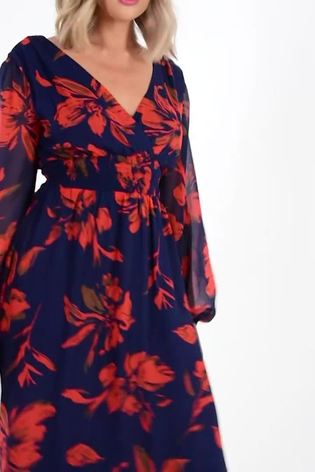 Quiz pink floral wrap dip hem dress outlet
