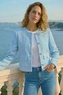 Roman Blue Collarless Buttoned Boucle Jacket - Image 2 of 7