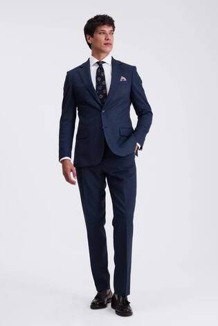 MOSS Blue Tailored Flannel Suit Jacket - Image 2 of 8