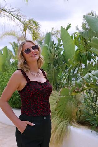 Sosandar Black Floral Print Vest Top - Image 2 of 5 Sosandar Black Floral Print Vest Top - Image 2 of 5