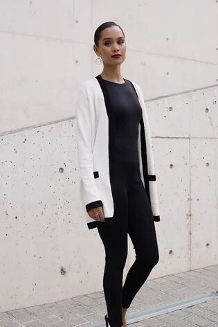 Sosandar White Contrast Trim Cardigan - Image 2 of 6