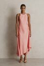 Satin Shirred Midi Dress in Coral - Image 2 of 6