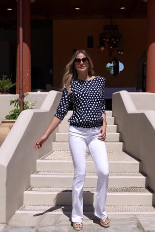 Sosandar Blue Spot Print Shirred Hem Top - Image 2 of 6