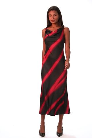 Roman Stripe Print Satin Twist Strap Midi Dress - Image 2 of 6