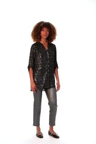 Roman Metallic V-Neck Print Blouse - Image 2 of 6