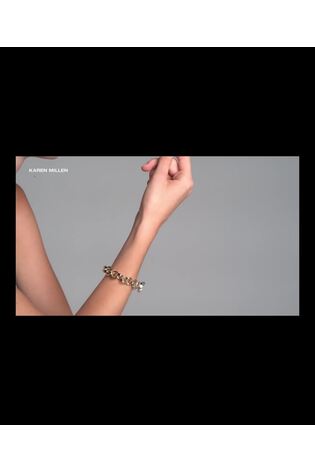 Karen Millen Gold Tone Gold Tone Crystal Bar & Hoop Chain Bracelet - Image 2 of 6