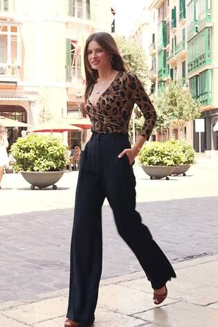 Buy Sosandar Black Petite High Waisted Wide Leg Trousers from Next France