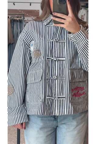 Buy Blue/White Stripe Cotton Stripe Embroidered Jacket from Next USA
