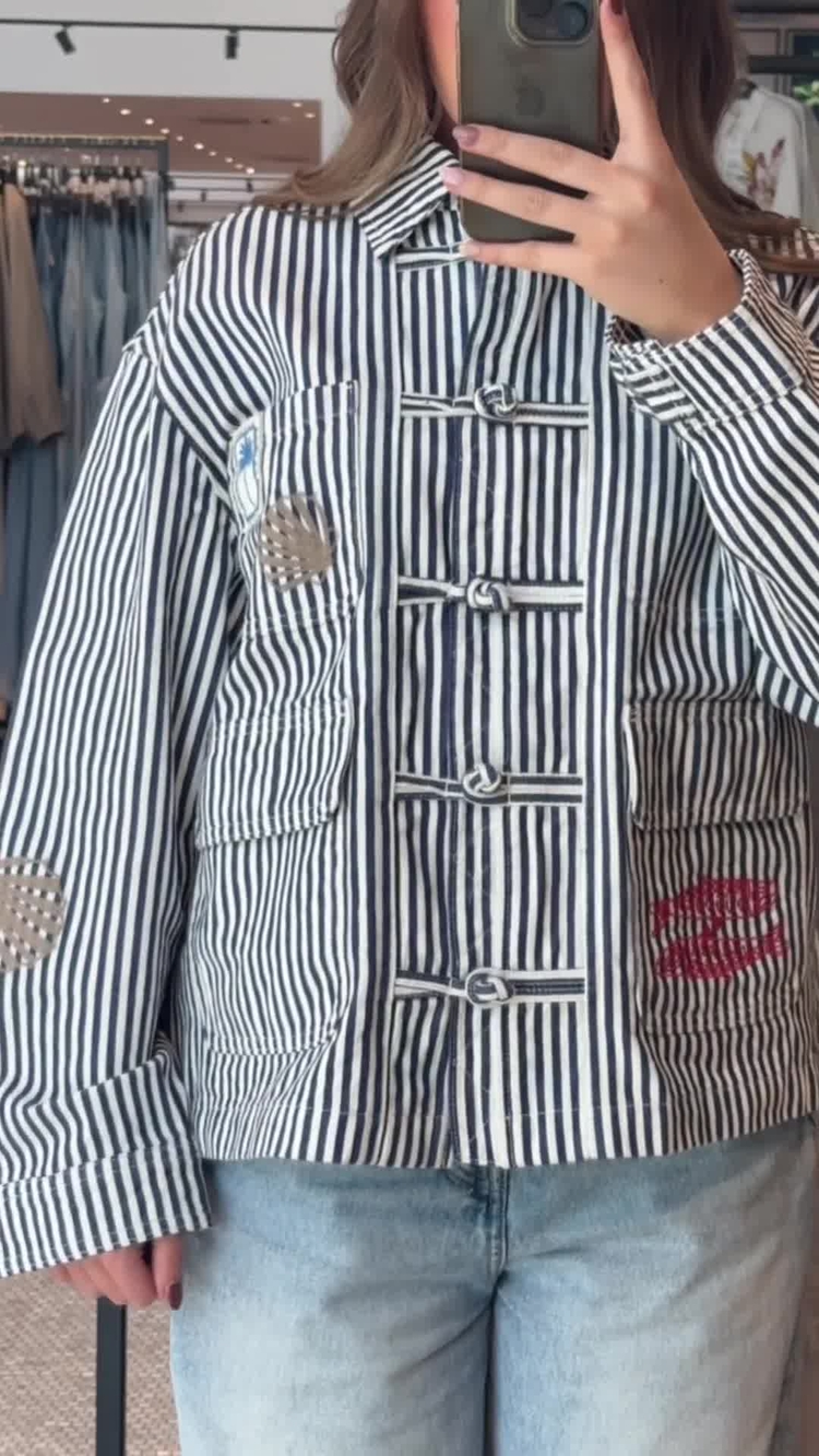 Buy Blue/White Stripe Cotton Stripe Embroidered Jacket from Next USA