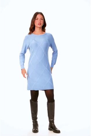 Roman Blue Pearl Detail Textured Jumper Dress - Image 2 of 6