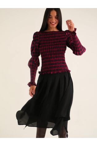 Amy Lynn Black Tilda Premium Chiffon Asymmetric Layered Midi Skirt - Image 2 of 6