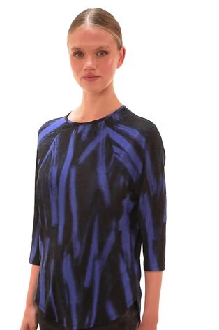 Roman Blue Abstract Print Plisse Stretch Top - Image 2 of 6 Roman Blue Abstract Print Plisse Stretch Top - Image 2 of 6