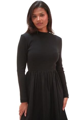 Roman Black Cotton Stretch Jersey Mix Midi Dress - Image 2 of 6